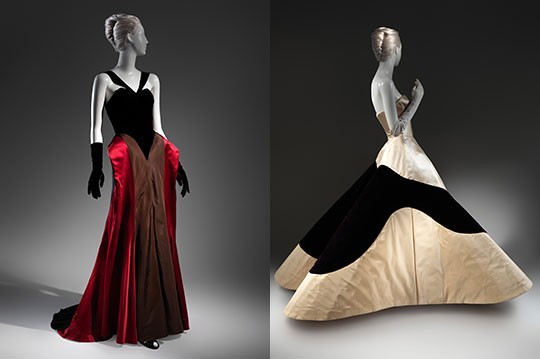 Left: Evening Dress, 1946. &copy; The Metropolitan Museum of Art, Brooklyn Museum Costume Collection; right: &ldquo;Clover Leaf&rdquo; Evening Dress, 1953. &copy; The Metropolitan Museum of Art