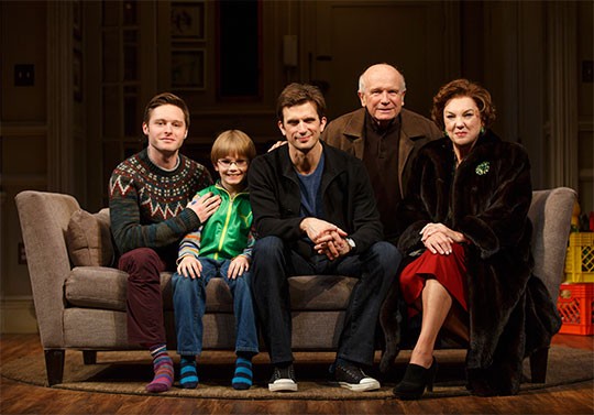 Bobby Steggert, Grayson Taylor, Frederick Weller, Terrence McNally, and Tyne Daly of Broadway's "Mothers and Sons." Photo credit: Joan Marcus