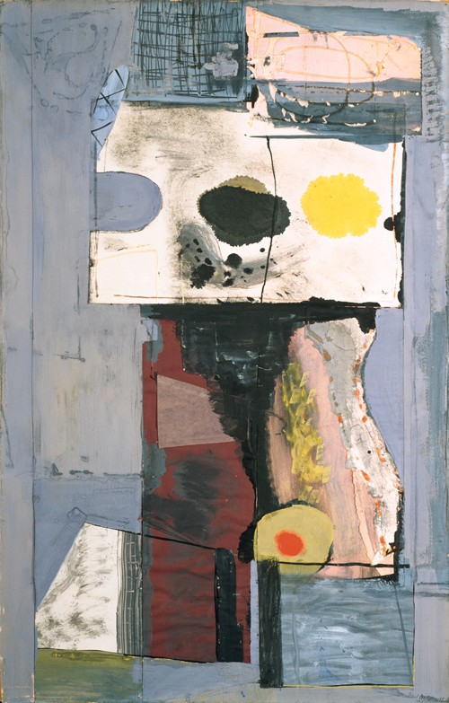 Robert Motherwell, Personage (Autoportrait), Dec. 9, 1943. Gouache, ink, and pasted colored paper and Japanese paper on paperboard, 103.8 x 65.9 cm. The Solomon R. Guggenheim Foundation, Peggy Guggenheim Collection, Venice 76.2553.155. &copy; Dedalus Foundation, Inc./Licensed by VAGA, New York Photo: Sergio Martucci &copy; 2013 The Solomon R. Guggenheim Foundation, New York